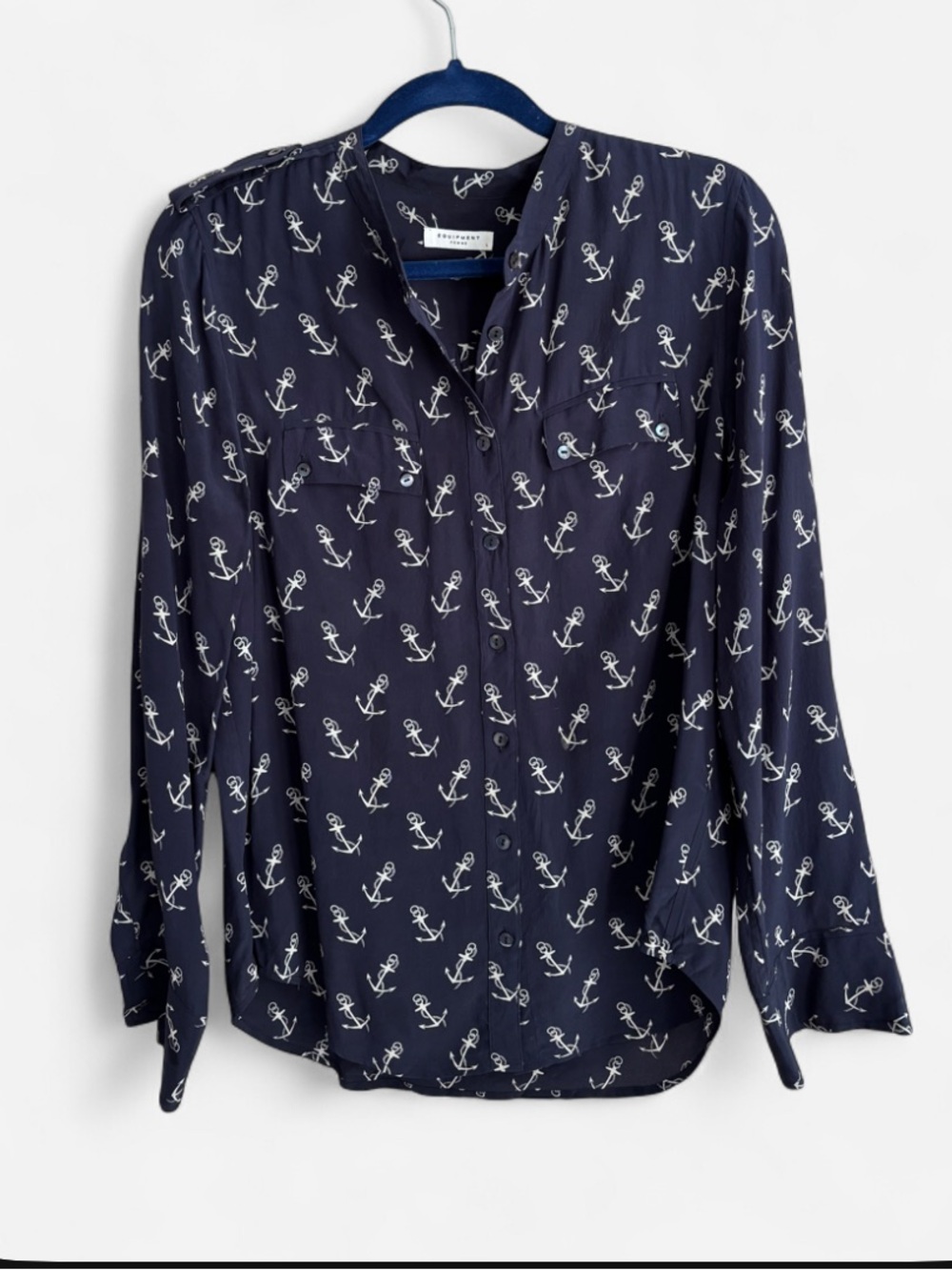 Equipment Silk Nautical Print Button-Up Top - L